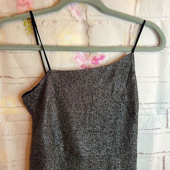 Lulus Take Me Anywhere Silver Sparkly Asymmetrical Bodycon Mini Dress size S - Picture 7 of 12